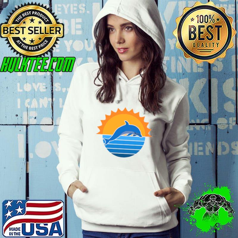 Dolphin Jumping Retro Sunset Ocean Beach Waves Dolphin Lover T-shirt