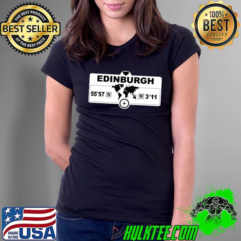 Edinburgh Map Gps Coordinates Artwork T-Shirt Ladies Tee Edinburgh Map Gps Coordinates Artwork T-Shirt Ladies Tee