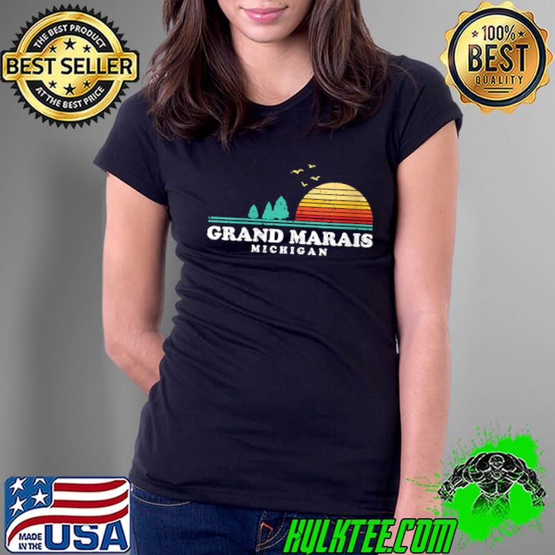 Evergreen Sunset Grand Marais Forest Michigan Woods Camping T-Shirt Ladies Tee Evergreen Sunset Grand Marais Forest Michigan Woods Camping T-Shirt Ladies Tee