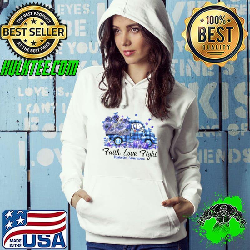 Faith Love Fight Gray Blue Ribbon Truck Diabetes Awareness T-Shirt
