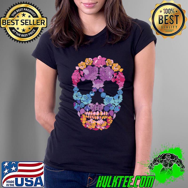 Flower Sugar Skull Souls Day Muertos Day Of Dead Halloween T-s Ladies Tee Flower Sugar Skull Souls Day Muertos Day Of Dead Halloween T-s Ladies Tee
