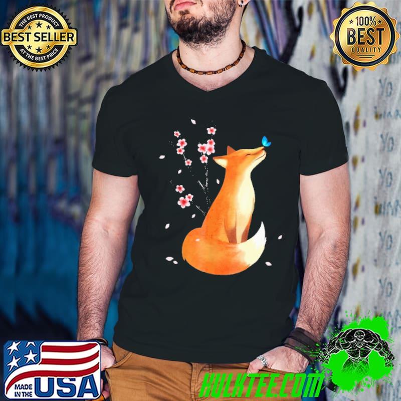 Fox n Cherry Blossom Flower Vintage Shirt Guys V Neck Fox n Cherry Blossom Flower Vintage Shirt Guys V Neck