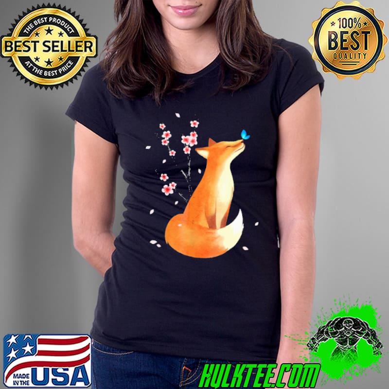 Fox n Cherry Blossom Flower Vintage Shirt Ladies Tee Fox n Cherry Blossom Flower Vintage Shirt Ladies Tee