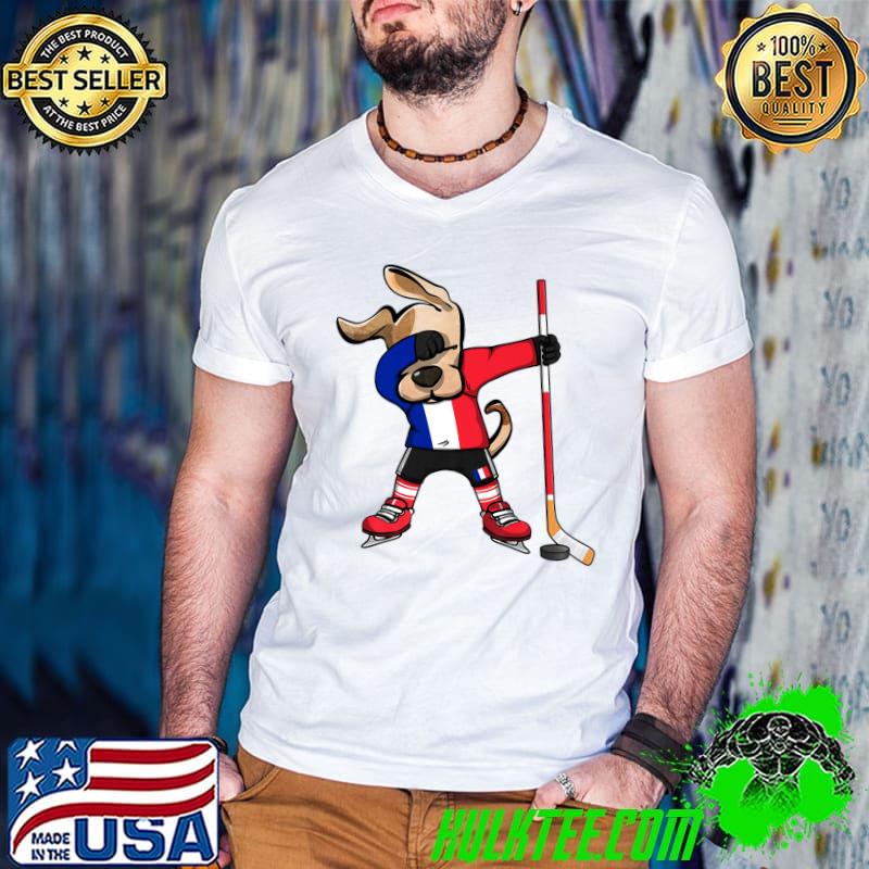 Funny Dabbing Dog France Ice Hockey Fans Jersey Dab Player Premium T-Shirt