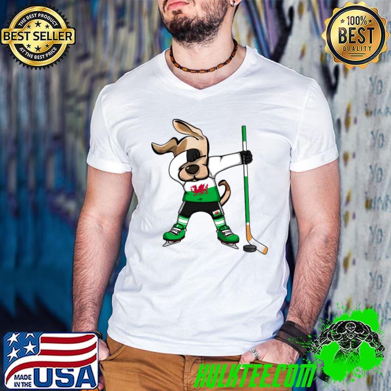 Funny Dabbing Dog Wales Ice Hockey Fans Jersey Dab Player T-Shirt