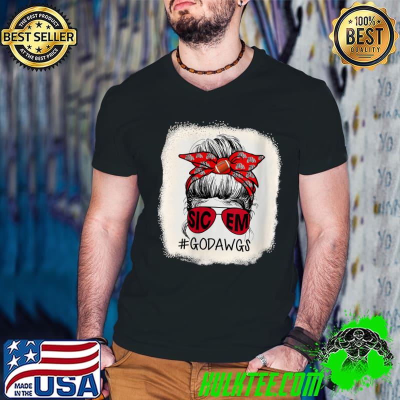 Go Dawgs SIC-EM Georgia Football Fans Sports Lovers Bleached T-Shirt