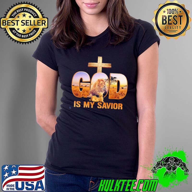 God is my savior lion and llama cross shirt