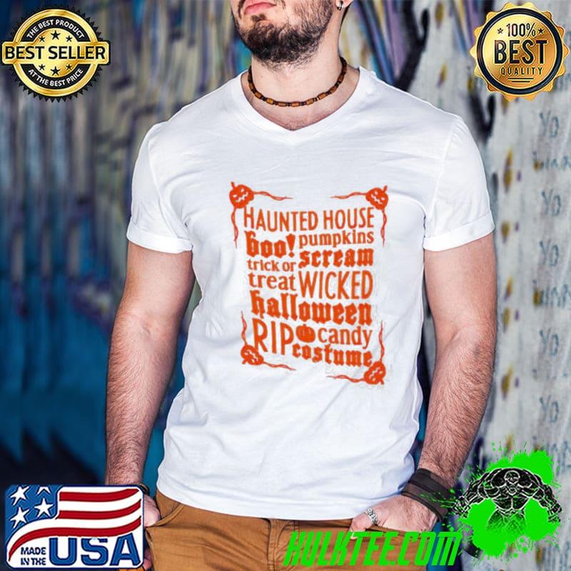 Halloween haunted house scary pumpkin graveyard sign shirt