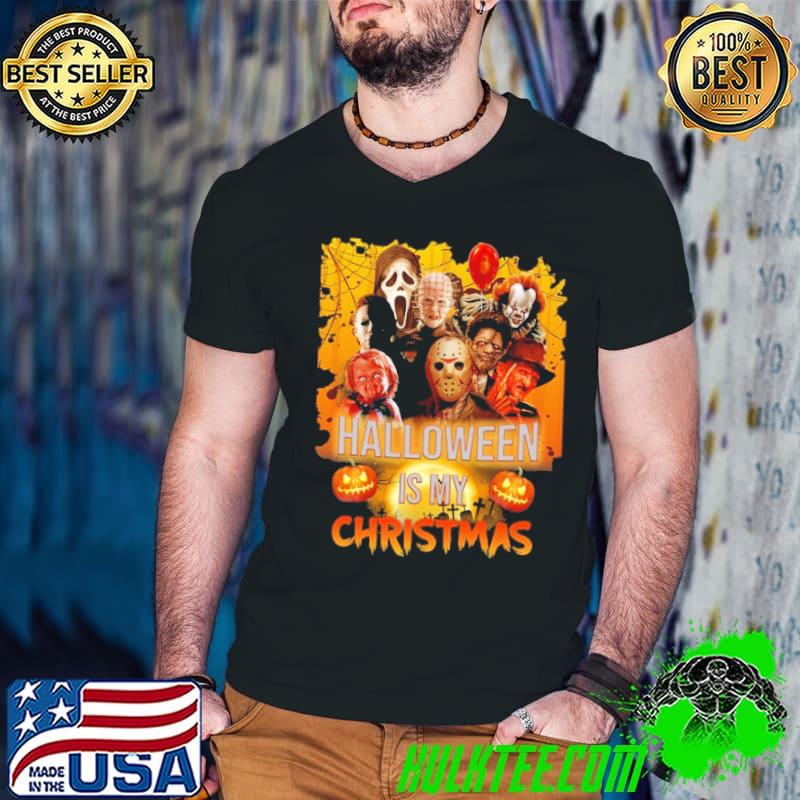 Halloween is my christmas Pennywise Freddy Krueger Jason Hannibal Lecter Samara Michael Chucky Pinhead s Guys V Neck Halloween is my christmas Pennywise Freddy Krueger Jason Hannibal Lecter Samara Michael Chucky Pinhead s Guys V Neck