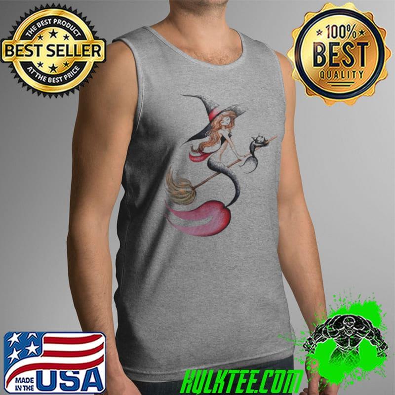 Halloween witch mermaid is riding a broom with her cat s Tank Top Halloween witch mermaid is riding a broom with her cat s Tank Top