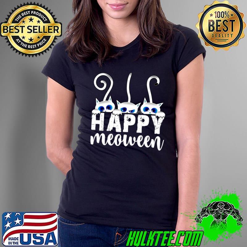 Happy Meoween Funny Cat Halloween Spooky Trick or Treat Classic T-Shirt Ladies Tee Happy Meoween Funny Cat Halloween Spooky Trick or Treat Classic T-Shirt Ladies Tee