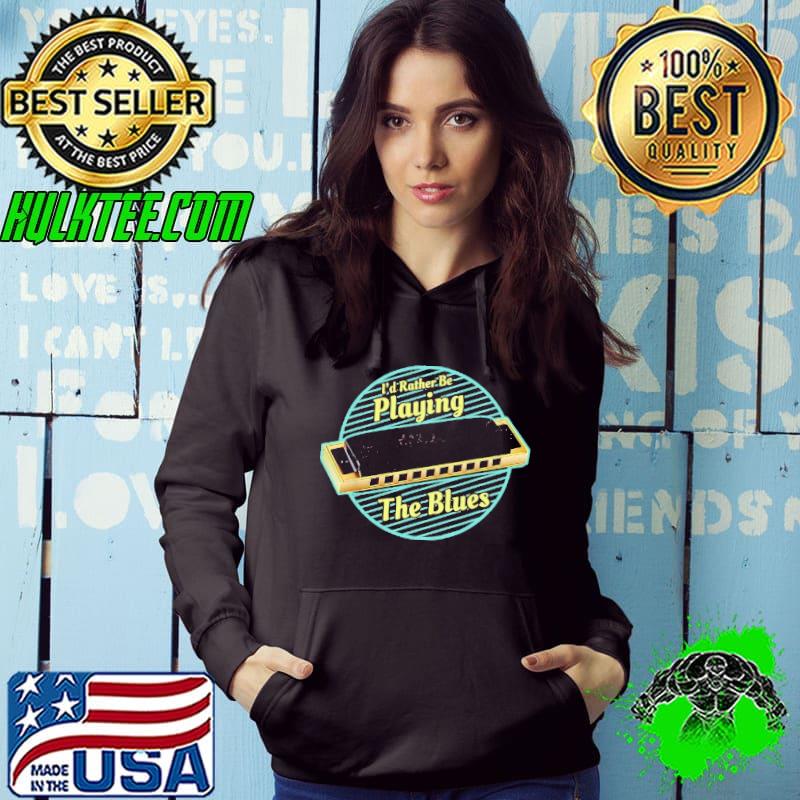 I'd Rather Be Playing The Blue Modern Blues Harmonica Shirt