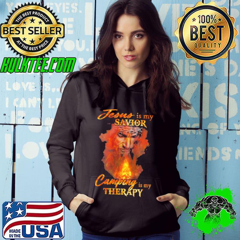 Jesus is my savior camping is my therapy fire shirt