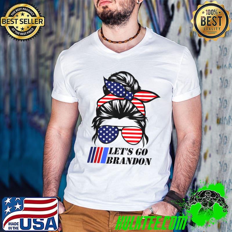 Let's Go Brandon Sunglasses Messy Hair Anti Liberal US Flag T-Shirt Guys V Neck Let's Go Brandon Sunglasses Messy Hair Anti Liberal US Flag T-Shirt Guys V Neck