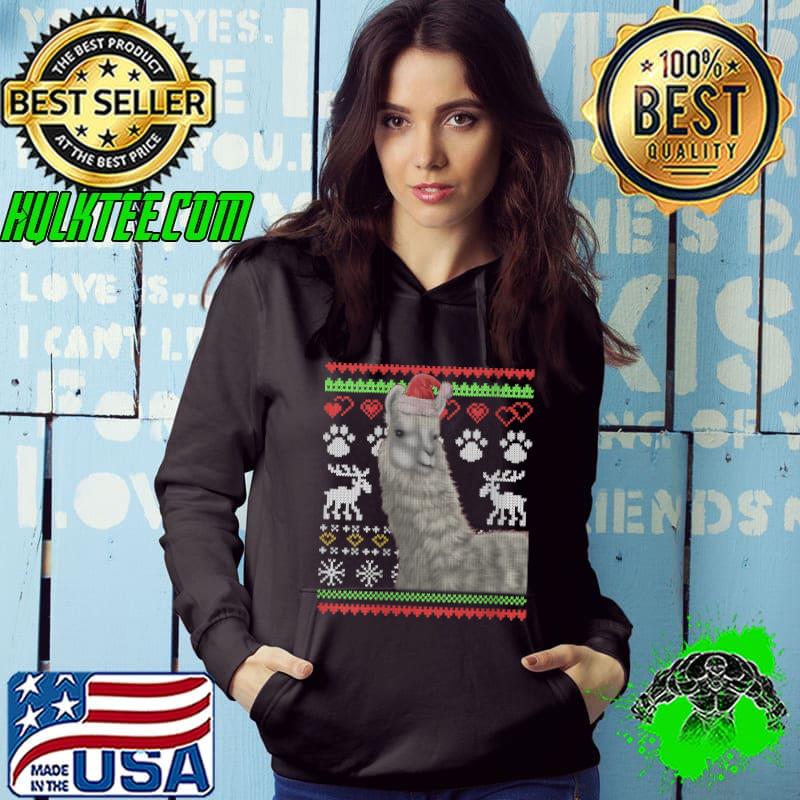 Llama Santa Claus Ugly Christmas Pattern X-Mas T-Shirt