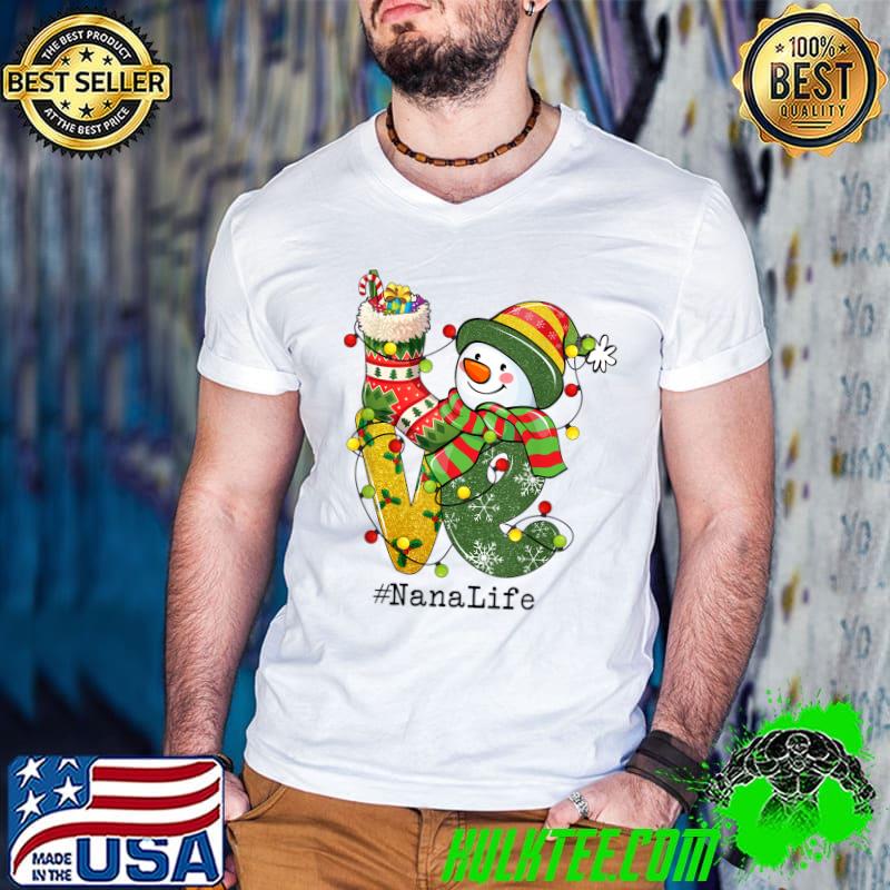 LOVE Nana Life Snowman Christmas Lights Pajama Womens T-Shirt Guys V Neck LOVE Nana Life Snowman Christmas Lights Pajama Womens T-Shirt Guys V Neck