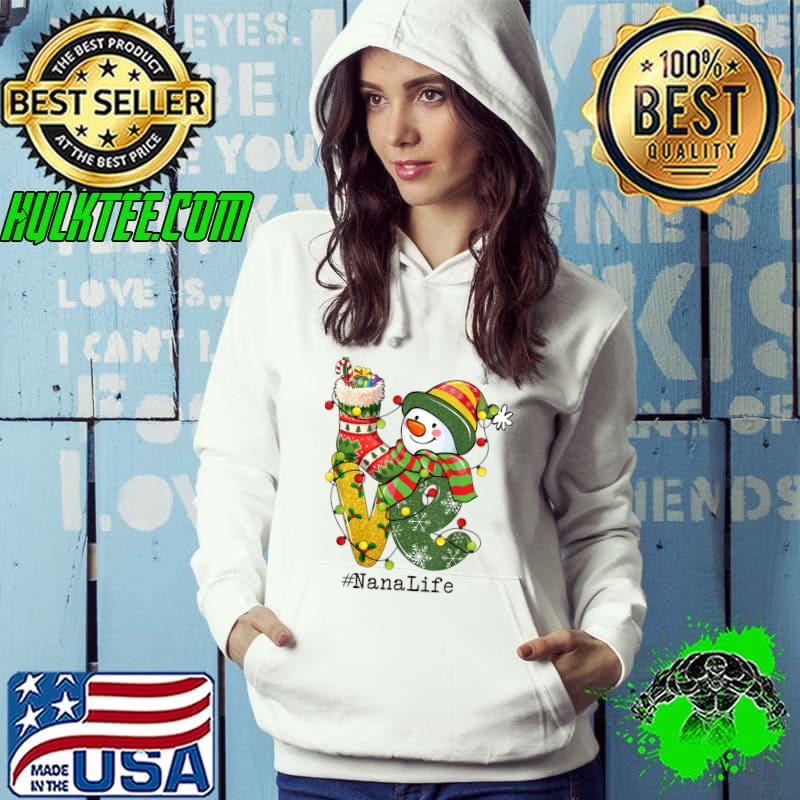 LOVE Nana Life Snowman Christmas Lights Pajama Womens T-Shirt