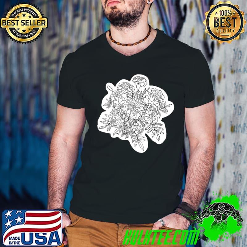 Marigold Flowers Line Drawing Classic T-Shirt
