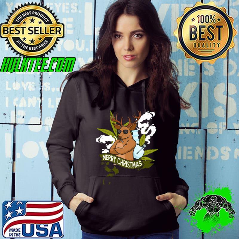 Merry Christmas Pot Marijuana Joint Smoking Reindeer Bong T-Shirt
