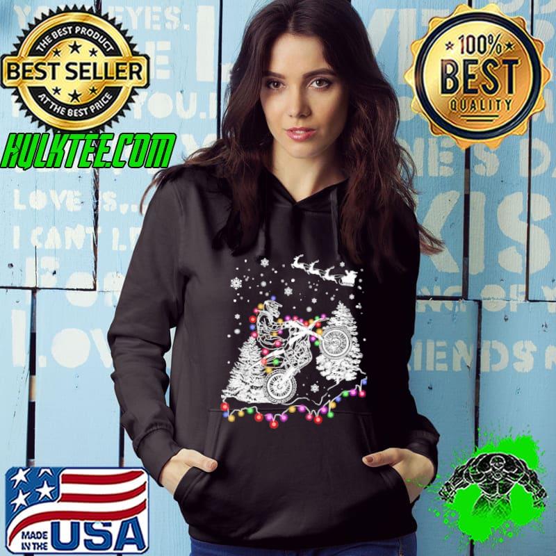 Motocross with tree Christmas lights shirt