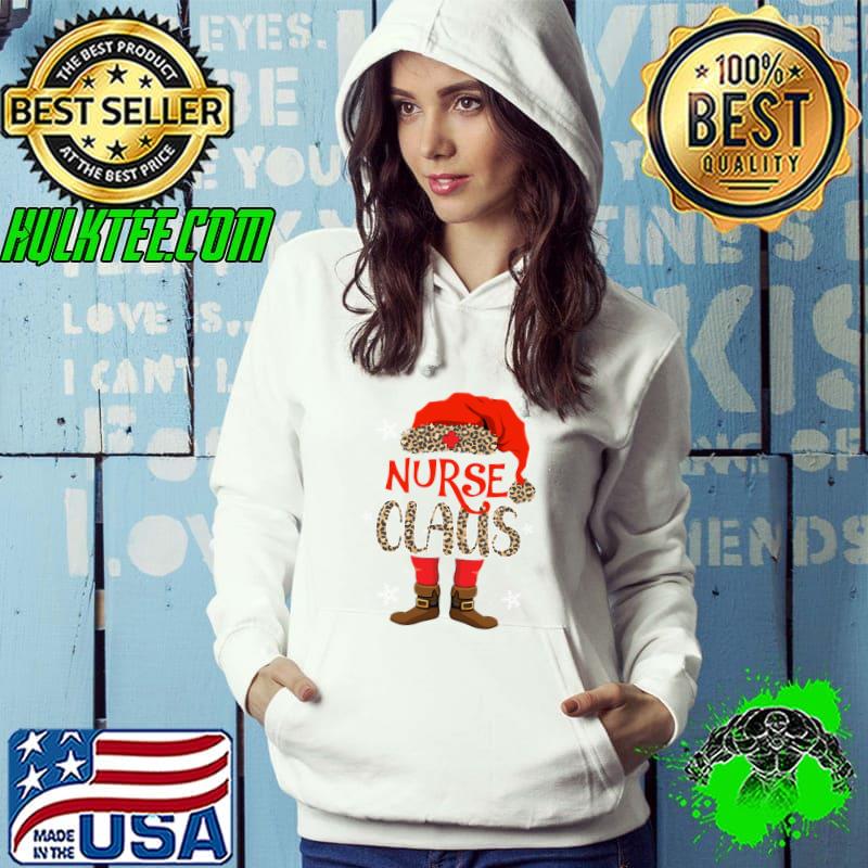 Nurse Claus Leopard Santa Nurse Hat LPN ICU Elf Nurses Xmas T-shirt