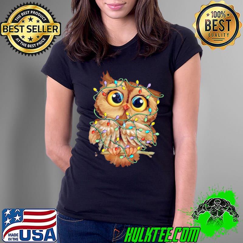 Owl lights colors christmas shirt