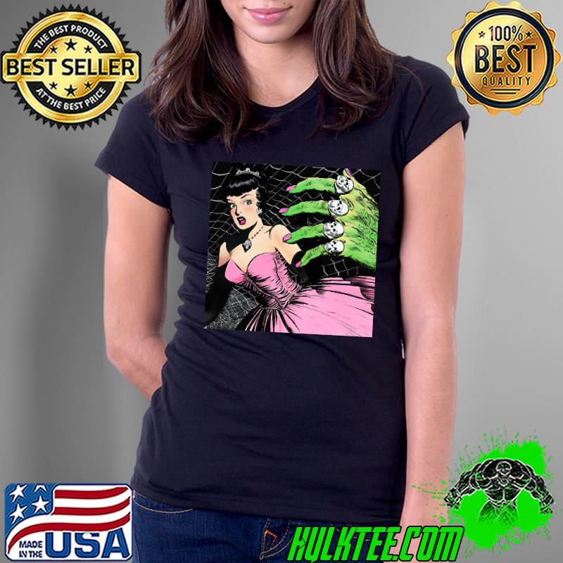 Pink Horror Comic Prom 1950S Spider Spiderweb Skull shirt