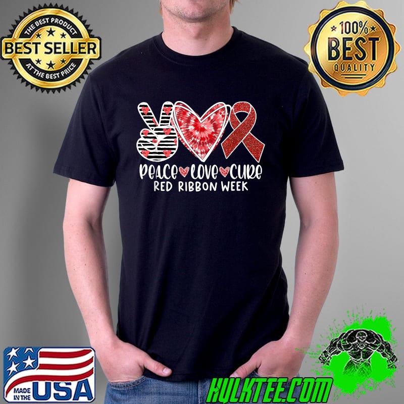 Red Ribbon Week Awareness Wear Red Peace Love Cure Costume T-Shirt Unisex Red Ribbon Week Awareness Wear Red Peace Love Cure Costume T-Shirt Unisex