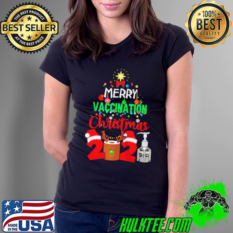 SANTA MASK MERRY VACCINATION CHRISTMAS 2021 TREE VACCINATED T-SHIRT Ladies Tee SANTA MASK MERRY VACCINATION CHRISTMAS 2021 TREE VACCINATED T-SHIRT Ladies Tee