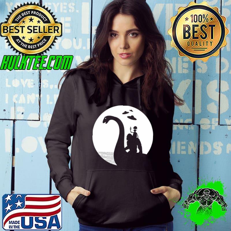 Sasquatch Bigfoot Riding Loch Ness Monster T-Shirt Hoodie Sasquatch Bigfoot Riding Loch Ness Monster T-Shirt Hoodie