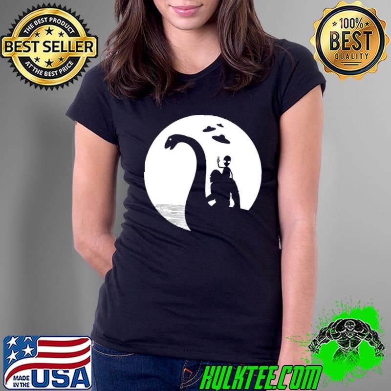 Sasquatch Bigfoot Riding Loch Ness Monster T-Shirt Ladies Tee Sasquatch Bigfoot Riding Loch Ness Monster T-Shirt Ladies Tee