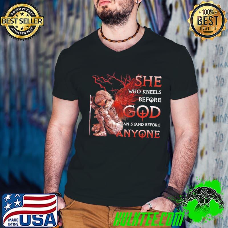 She Wh Kneels Before God Can Stand Before Anyone Veteran s Guys V Neck She Wh Kneels Before God Can Stand Before Anyone Veteran s Guys V Neck