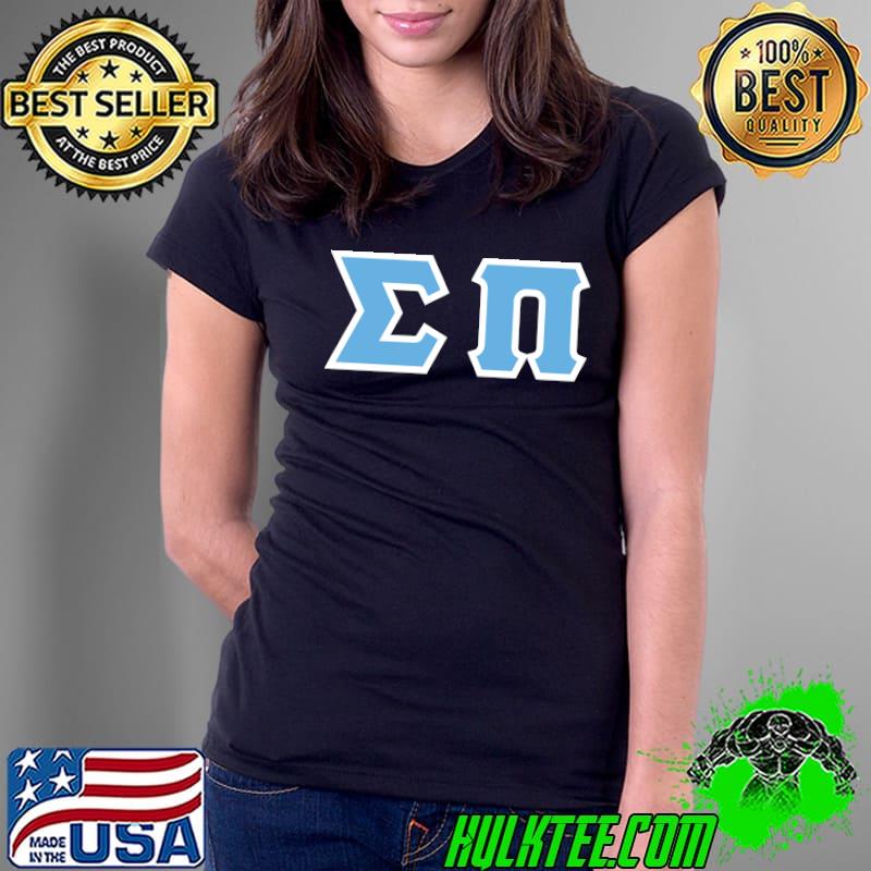 Sigma Pi Printed Letters Cyan with White Border T-s Ladies Tee Sigma Pi Printed Letters Cyan with White Border T-s Ladies Tee