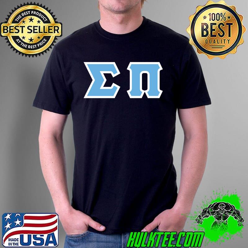 Sigma Pi Printed Letters Cyan with White Border T-s Unisex Sigma Pi Printed Letters Cyan with White Border T-s Unisex