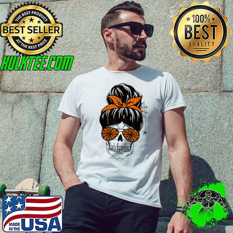 Skeleton Messy Bun Funny Mom Bandana Momster Halloween T-Shirt