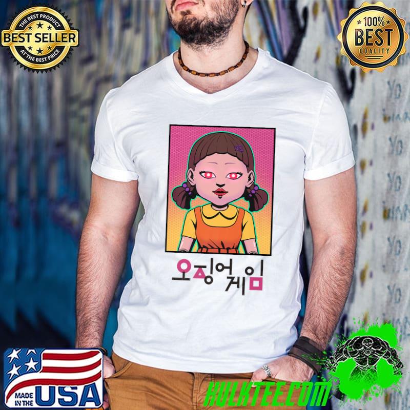 Squid Game Doll Neon Poster Premium T-Shirt Guys V Neck Squid Game Doll Neon Poster Premium T-Shirt Guys V Neck