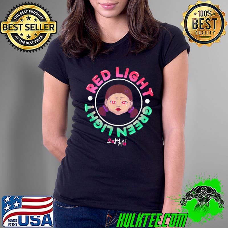 Squid Game Doll Red Light Green Light Logo T-Shirt Ladies Tee Squid Game Doll Red Light Green Light Logo T-Shirt Ladies Tee