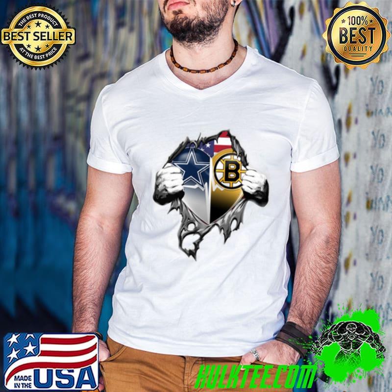 Superhero with Boston Bruins and Dallas cowboys Logo football american flag s Guys V Neck Superhero with Boston Bruins and Dallas cowboys Logo football american flag s Guys V Neck