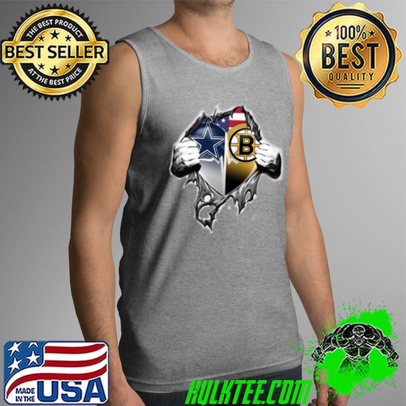 Superhero with Boston Bruins and Dallas cowboys Logo football american flag s Tank Top Superhero with Boston Bruins and Dallas cowboys Logo football american flag s Tank Top