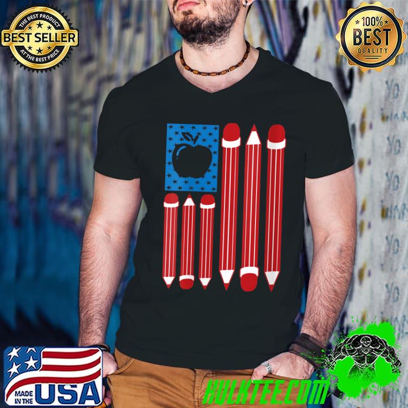 Teacher's Apple School American Flag US Patriotic Teach T-Shirt