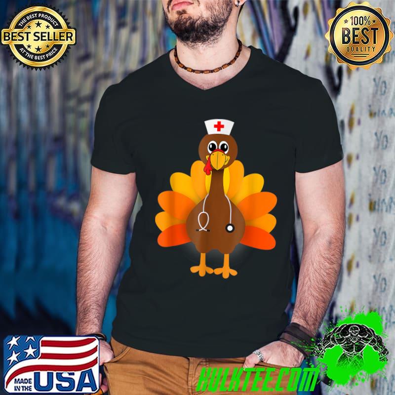 Thanksgiving Scrub Tops Women Turkey Nurse Holiday Nursing T-Shirt