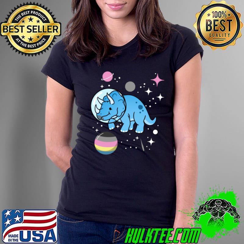 Triceratops Astronaut Polygender Pride T-Shirt Ladies Tee Triceratops Astronaut Polygender Pride T-Shirt Ladies Tee
