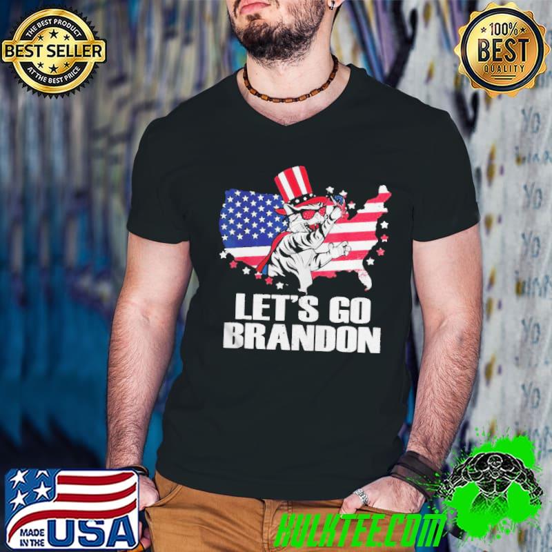 Uncle Sam Hat Cat Let’s Go Brandon American Flag Shirt