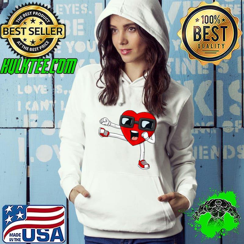 Valentines Day Heart Karate Kick Funny Boys Girls Kids Teens T-Shirt