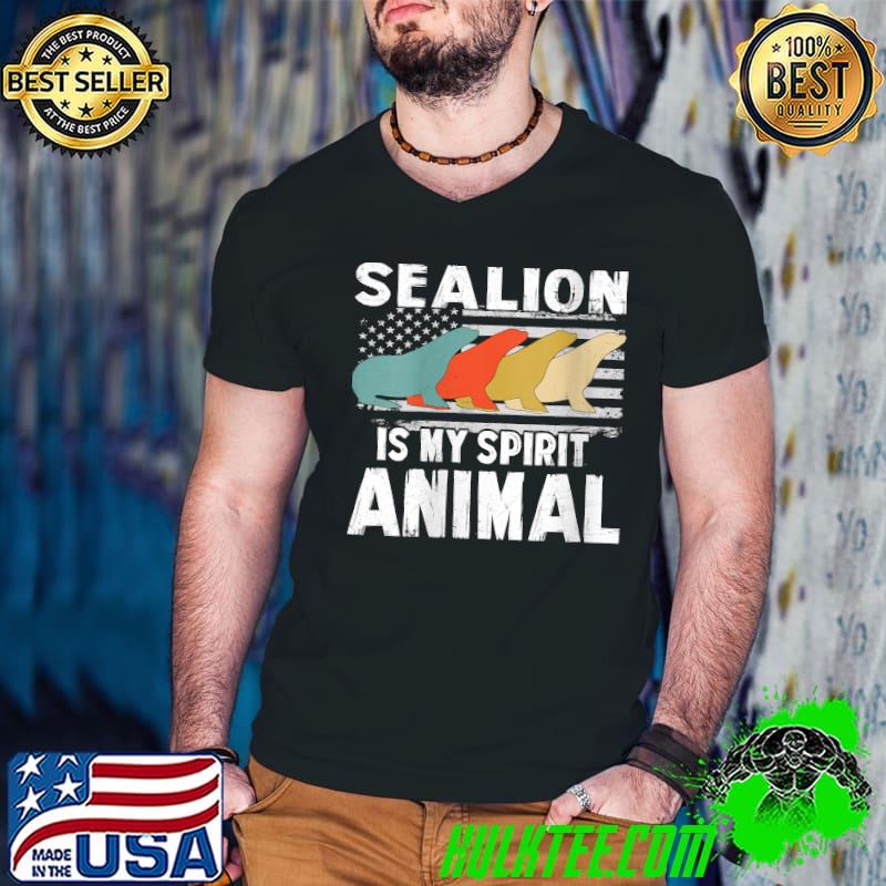 Vintage Sea Lion Is My Spirit Animal Lovers US American Flag T-Shirt Guys V Neck Vintage Sea Lion Is My Spirit Animal Lovers US American Flag T-Shirt Guys V Neck