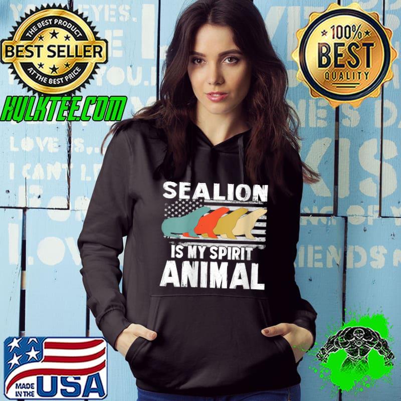 Vintage Sea Lion Is My Spirit Animal Lovers US American Flag T-Shirt