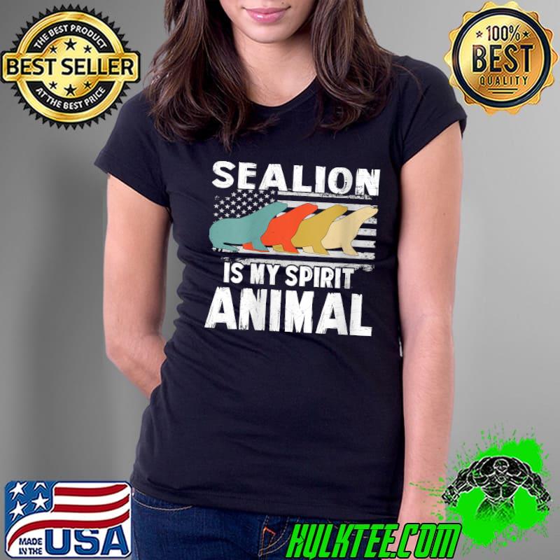 Vintage Sea Lion Is My Spirit Animal Lovers US American Flag T-Shirt Ladies Tee Vintage Sea Lion Is My Spirit Animal Lovers US American Flag T-Shirt Ladies Tee