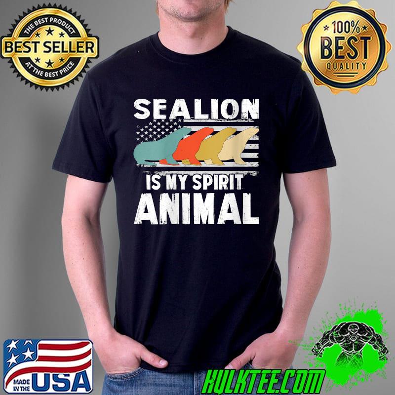 Vintage Sea Lion Is My Spirit Animal Lovers US American Flag T-Shirt Unisex Vintage Sea Lion Is My Spirit Animal Lovers US American Flag T-Shirt Unisex