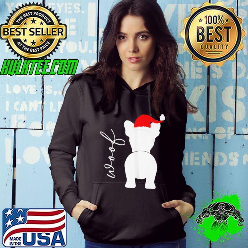 WOOF FRENCHIE DOG WITH SANTA HAT SHIRT