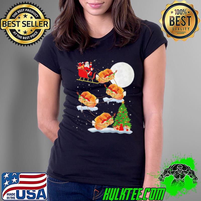 XMAS LIGHTING TREE SANTA RIDING DISCUS FISH CHRISTMAS SHIRT Ladies Tee XMAS LIGHTING TREE SANTA RIDING DISCUS FISH CHRISTMAS SHIRT Ladies Tee